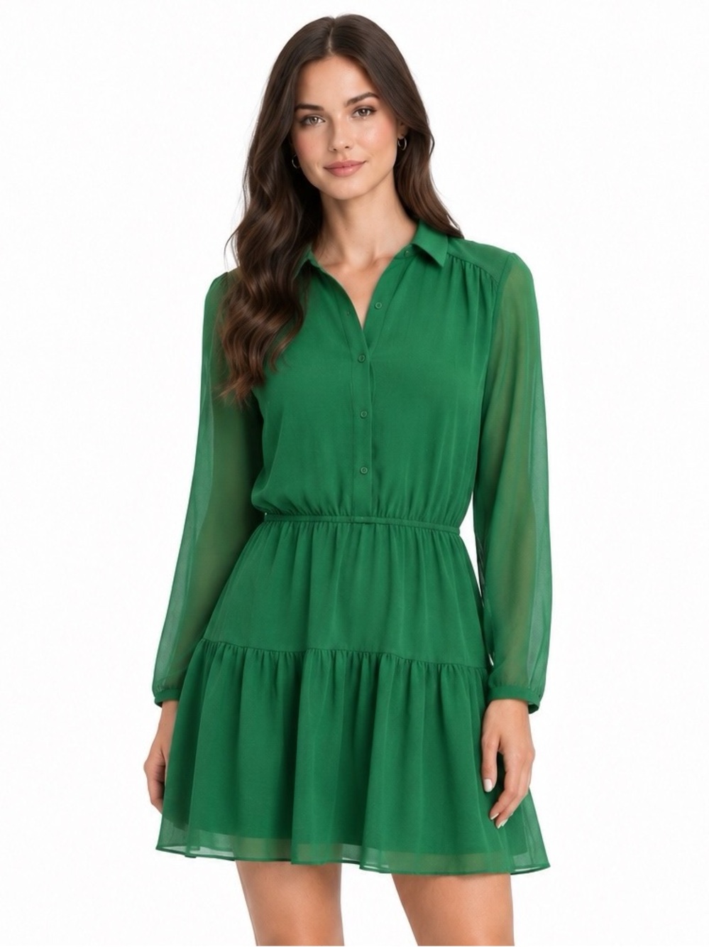 ba&sh Chiffon Collared Tiered Sofia Boho Romantic Mini Dress